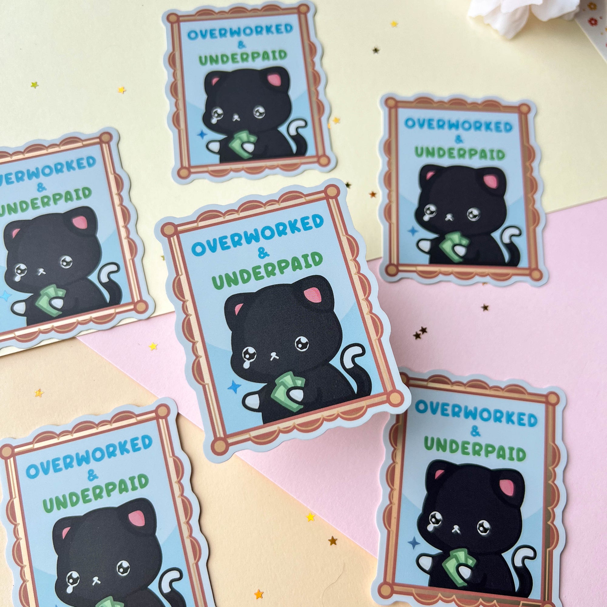 Overworked & Underpaid Sticker