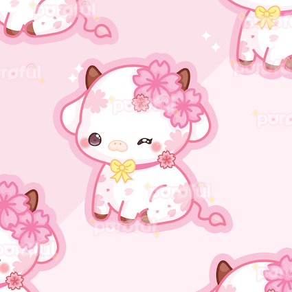 Sakura Cow Sticker